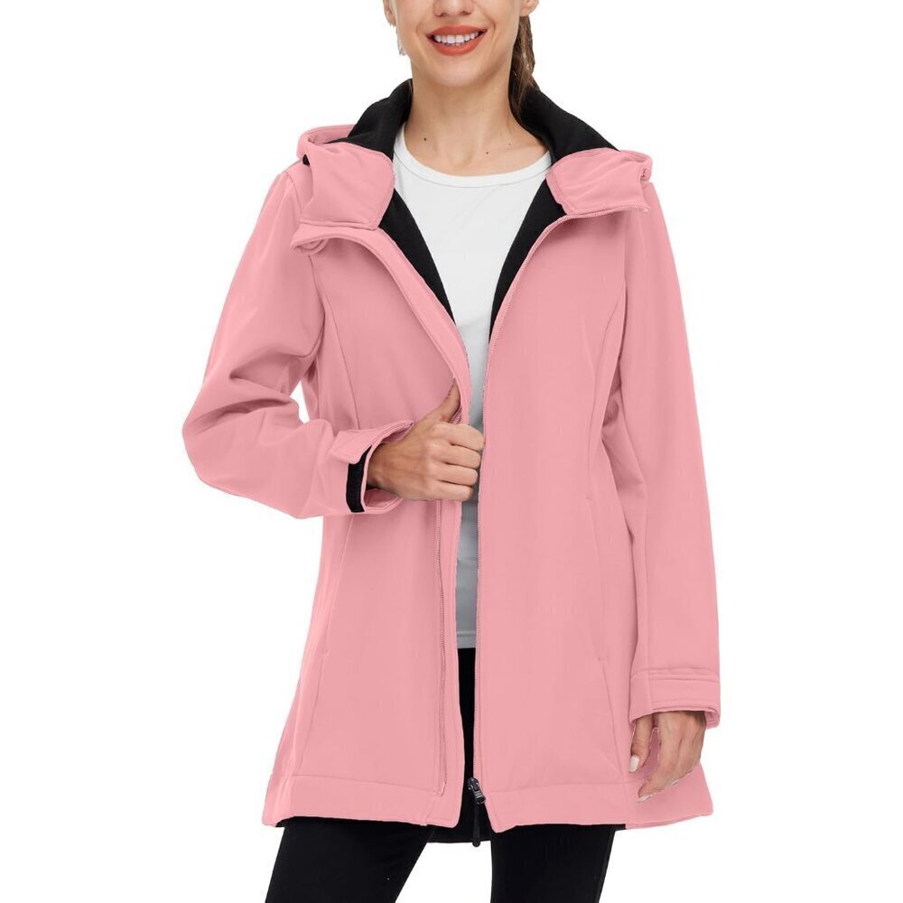 Women Softshell Jacket Fleece Lined Hooded Rain Coat Waterproof Windproof Windbr